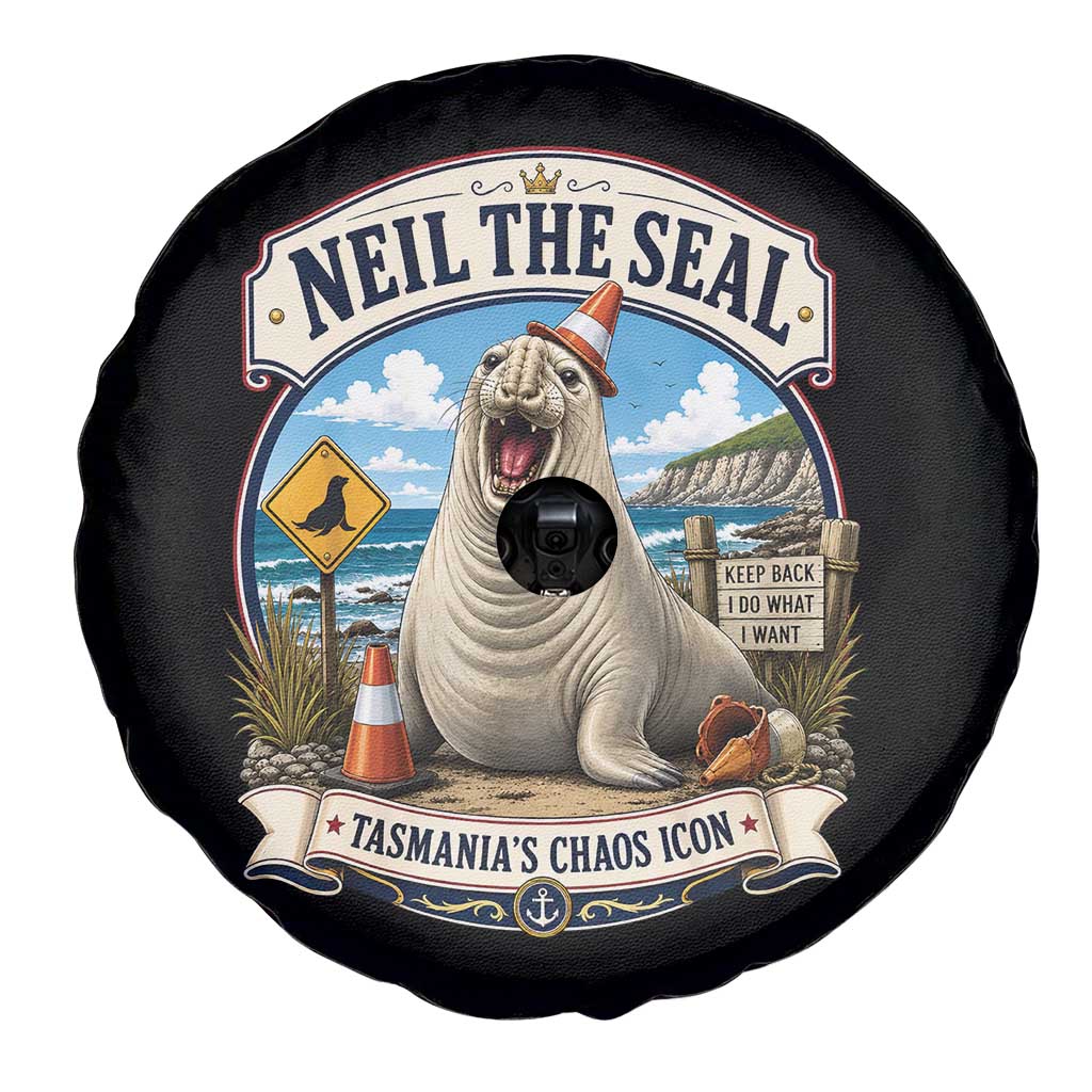 Retro Neil the Seal Tasmanias Chaos Icon Spare Tire Cover Funny Roaring Elephant Seal Traffic Cone Meme