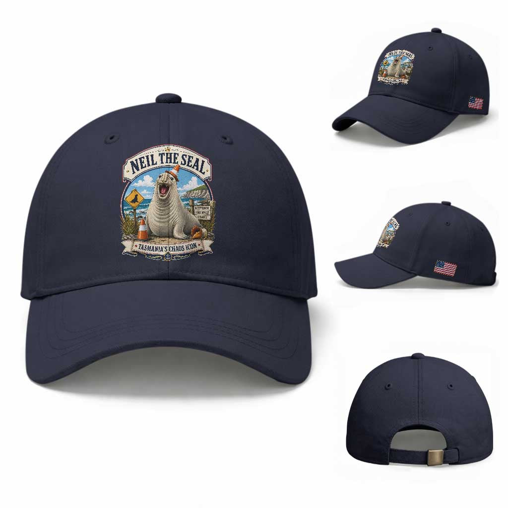 Retro Neil the Seal Tasmanias Chaos Icon Baseball Cap Funny Roaring Elephant Seal Traffic Cone Meme