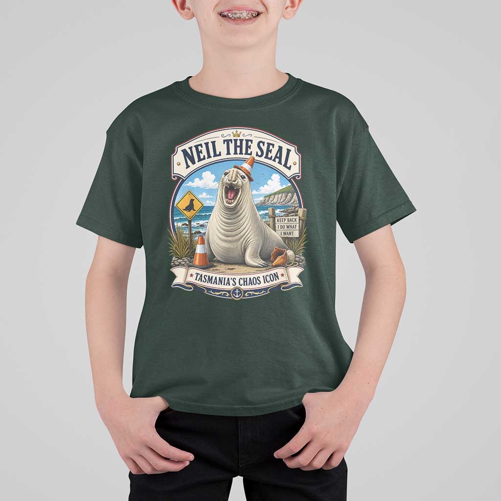 Retro Neil the Seal Tasmanias Chaos Icon T Shirt For Kid Funny Roaring Elephant Seal Traffic Cone Meme