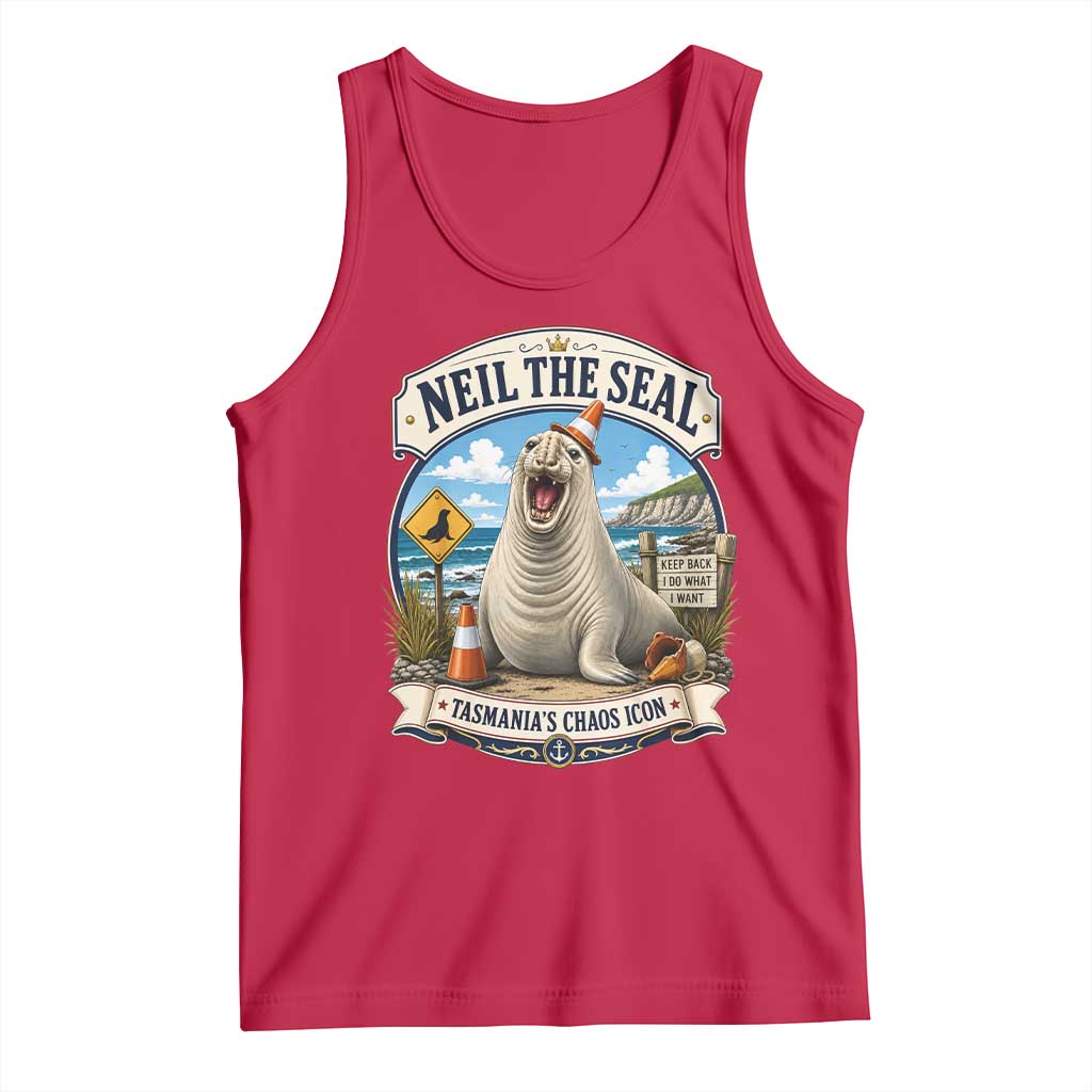 Retro Neil the Seal Tasmanias Chaos Icon Tank Top Funny Roaring Elephant Seal Traffic Cone Meme