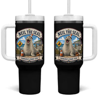 Retro Neil the Seal Tasmanias Chaos Icon Tumbler With Handle Funny Roaring Elephant Seal Traffic Cone Meme