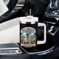 Retro Neil the Seal Tasmanias Chaos Icon Tumbler With Handle Funny Roaring Elephant Seal Traffic Cone Meme
