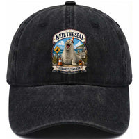 Retro Neil the Seal Tasmanias Chaos Icon Washed Cotton Baseball Cap Funny Roaring Elephant Seal Traffic Cone Meme