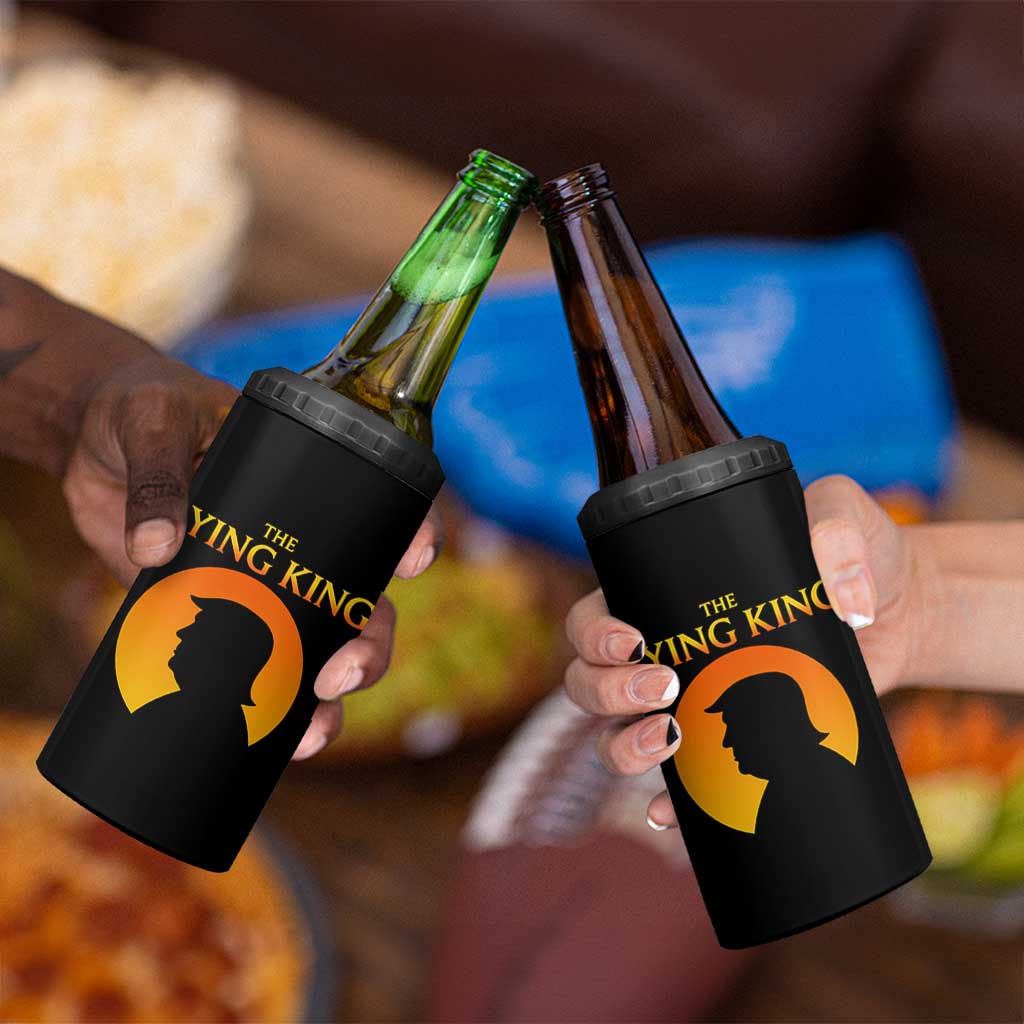The Lying King Silhouette Sunrise Political Satire Parody Graphic 4 in 1 Can Cooler Tumbler