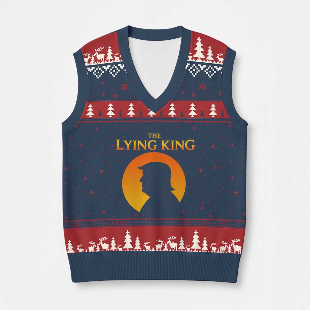The Lying King Silhouette Sunrise Political Satire Parody Graphic V-Neck Knit Sweater Vest