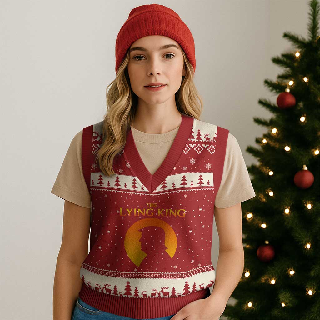 The Lying King Silhouette Sunrise Political Satire Parody Graphic V-Neck Knit Sweater Vest