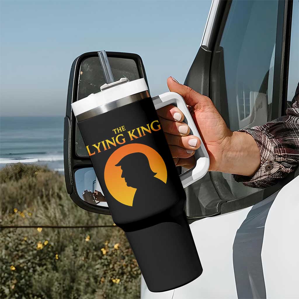 The Lying King Silhouette Sunrise Political Satire Parody Graphic Tumbler With Handle