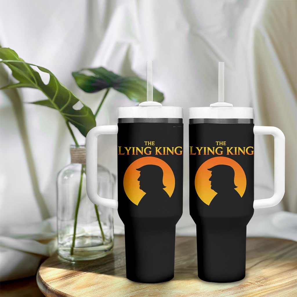The Lying King Silhouette Sunrise Political Satire Parody Graphic Tumbler With Handle