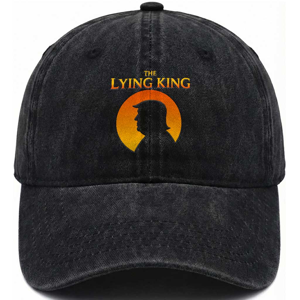 The Lying King Silhouette Sunrise Political Satire Parody Graphic Washed Cotton Baseball Cap