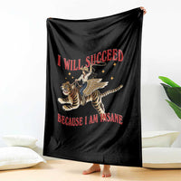 Vintage Western Cowgirl Riding Winged Tiger Graphic Throw Blanket I Will Succeed Because I Am Insane Chaotic Motivation Meme