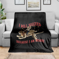 Vintage Western Cowgirl Riding Winged Tiger Graphic Throw Blanket I Will Succeed Because I Am Insane Chaotic Motivation Meme