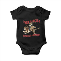 Vintage Western Cowgirl Riding Winged Tiger Graphic Baby Onesie I Will Succeed Because I Am Insane Chaotic Motivation Meme