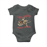 Vintage Western Cowgirl Riding Winged Tiger Graphic Baby Onesie I Will Succeed Because I Am Insane Chaotic Motivation Meme