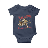 Vintage Western Cowgirl Riding Winged Tiger Graphic Baby Onesie I Will Succeed Because I Am Insane Chaotic Motivation Meme