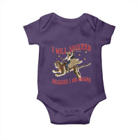 Vintage Western Cowgirl Riding Winged Tiger Graphic Baby Onesie I Will Succeed Because I Am Insane Chaotic Motivation Meme