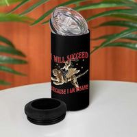 Vintage Western Cowgirl Riding Winged Tiger Graphic 4 in 1 Can Cooler Tumbler I Will Succeed Because I Am Insane Chaotic Motivation Meme