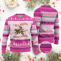 Vintage Western Cowgirl Riding Winged Tiger Graphic Ugly Christmas Sweater I Will Succeed Because I Am Insane Chaotic Motivation Meme