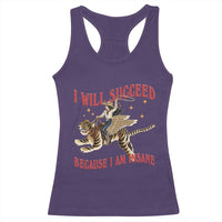 Vintage Western Cowgirl Riding Winged Tiger Graphic Racerback Tank Top I Will Succeed Because I Am Insane Chaotic Motivation Meme