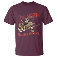Vintage Western Cowgirl Riding Winged Tiger Graphic T Shirt I Will Succeed Because I Am Insane Chaotic Motivation Meme