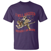 Vintage Western Cowgirl Riding Winged Tiger Graphic T Shirt I Will Succeed Because I Am Insane Chaotic Motivation Meme