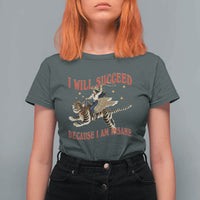 Vintage Western Cowgirl Riding Winged Tiger Graphic T Shirt For Women I Will Succeed Because I Am Insane Chaotic Motivation Meme