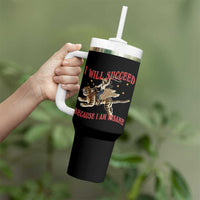 Vintage Western Cowgirl Riding Winged Tiger Graphic Tumbler With Handle I Will Succeed Because I Am Insane Chaotic Motivation Meme