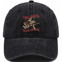 Vintage Western Cowgirl Riding Winged Tiger Graphic Washed Cotton Baseball Cap I Will Succeed Because I Am Insane Chaotic Motivation Meme