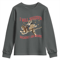 Vintage Western Cowgirl Riding Winged Tiger Graphic Youth Sweatshirt I Will Succeed Because I Am Insane Chaotic Motivation Meme