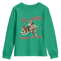 Vintage Western Cowgirl Riding Winged Tiger Graphic Youth Sweatshirt I Will Succeed Because I Am Insane Chaotic Motivation Meme