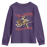 Vintage Western Cowgirl Riding Winged Tiger Graphic Youth Sweatshirt I Will Succeed Because I Am Insane Chaotic Motivation Meme