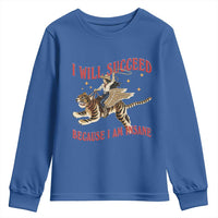 Vintage Western Cowgirl Riding Winged Tiger Graphic Youth Sweatshirt I Will Succeed Because I Am Insane Chaotic Motivation Meme