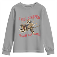 Vintage Western Cowgirl Riding Winged Tiger Graphic Youth Sweatshirt I Will Succeed Because I Am Insane Chaotic Motivation Meme