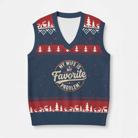 My Wife Is My Favorite Problem Vintage Circular Badge Graphic V-Neck Knit Sweater Vest Funny Husband Marriage Humor