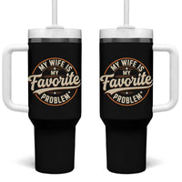 My Wife Is My Favorite Problem Vintage Circular Badge Graphic Tumbler With Handle Funny Husband Marriage Humor