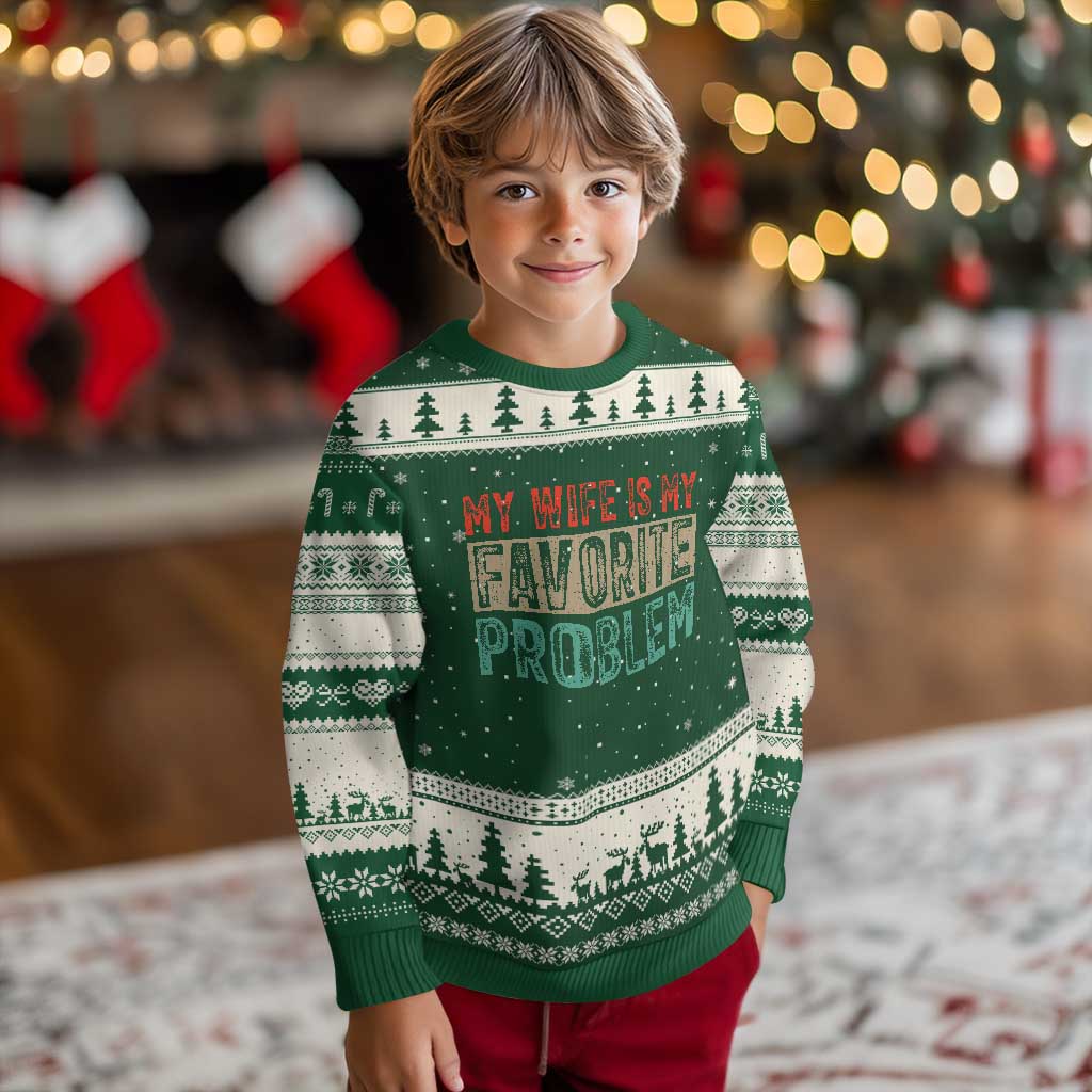 My Wife Is My Favorite Problem Retro 70s Typography Ugly Christmas Sweater Funny Husband Marriage Humor