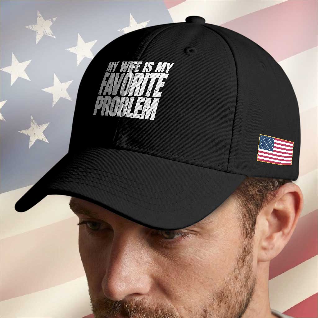 My Wife Is My Favorite Problem Minimalist Typography Baseball Cap Sarcastic Husband Marriage Humor