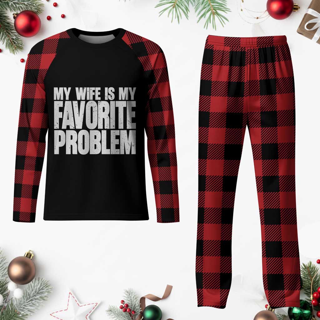 My Wife Is My Favorite Problem Minimalist Typography Plaid Pajama Set Sarcastic Husband Marriage Humor