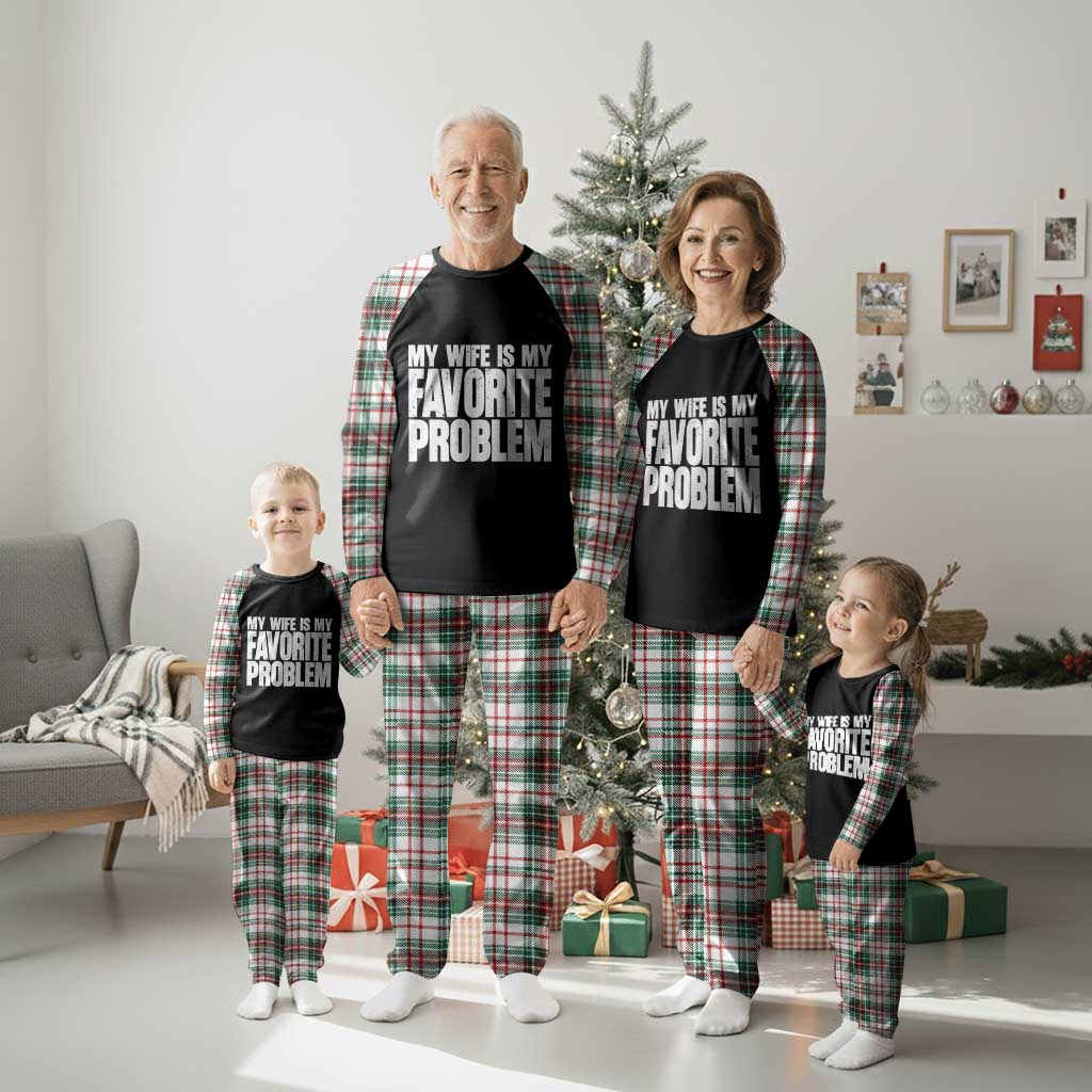 My Wife Is My Favorite Problem Minimalist Typography Plaid Pajama Set Sarcastic Husband Marriage Humor