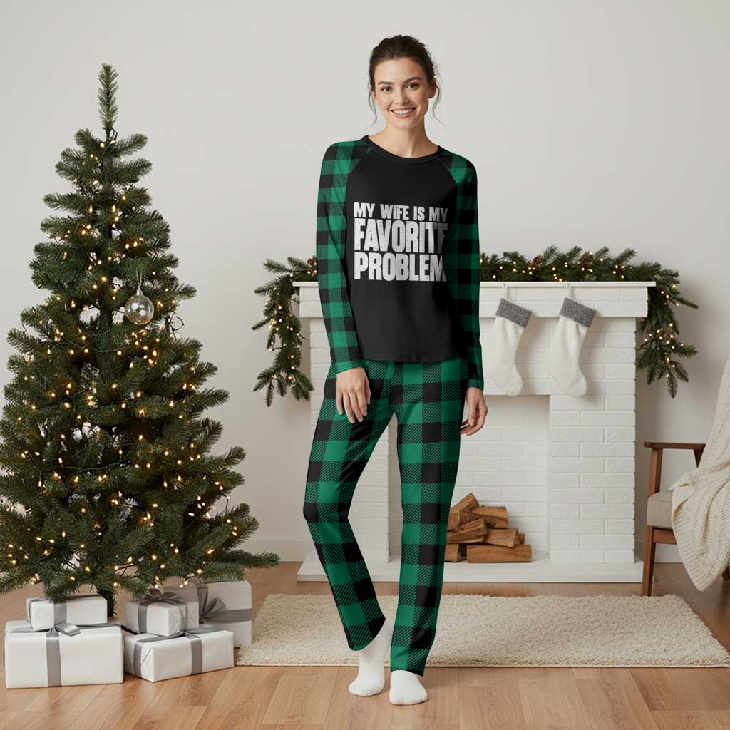 My Wife Is My Favorite Problem Minimalist Typography Plaid Pajama Set Sarcastic Husband Marriage Humor