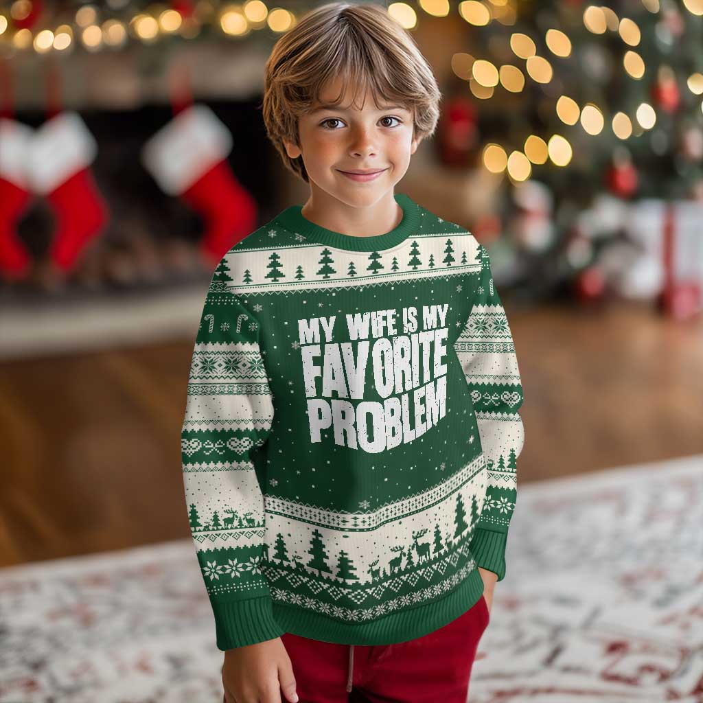 My Wife Is My Favorite Problem Minimalist Typography Ugly Christmas Sweater Sarcastic Husband Marriage Humor