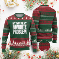 My Wife Is My Favorite Problem Minimalist Typography Ugly Christmas Sweater Sarcastic Husband Marriage Humor