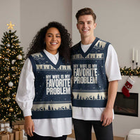 My Wife Is My Favorite Problem Minimalist Typography V-Neck Knit Sweater Vest Sarcastic Husband Marriage Humor