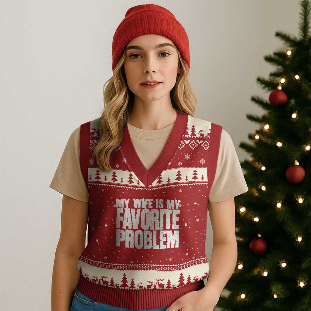 My Wife Is My Favorite Problem Minimalist Typography V-Neck Knit Sweater Vest Sarcastic Husband Marriage Humor