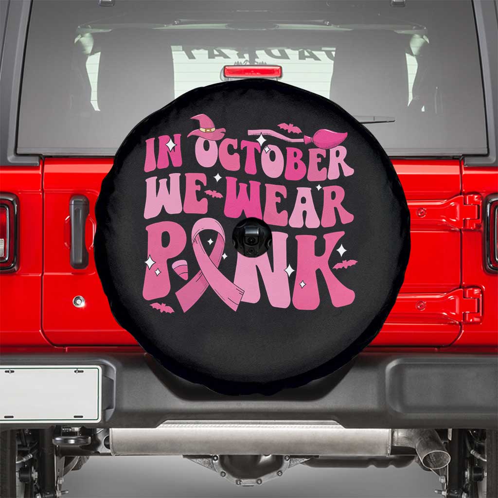 Witch Breast Cancer Spare Tire Cover In October We Wear Pink Ribbon Halloween Vibe