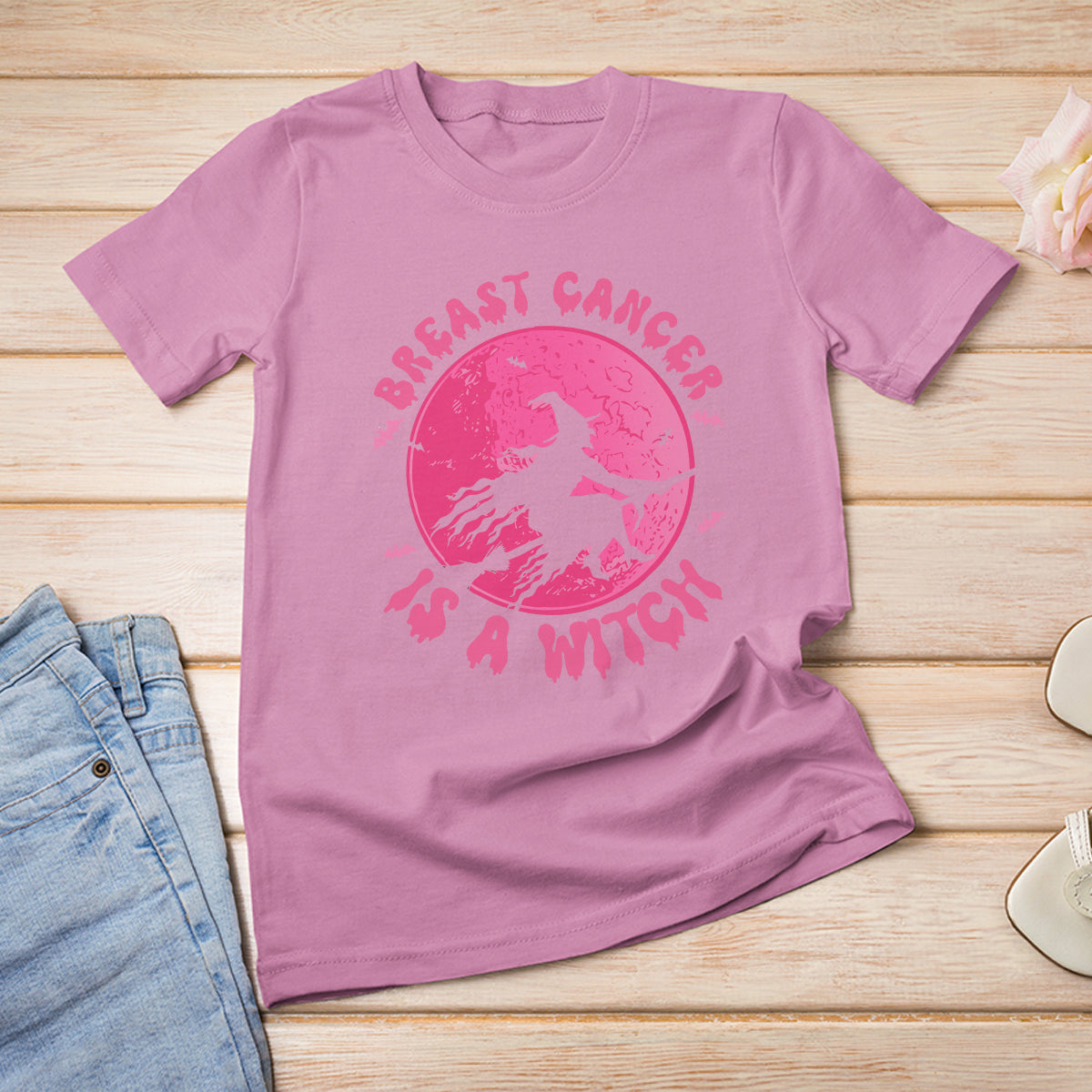 Breast Cancer Witch T Shirt Breast Cancer Is A Witch Pink Ribbon Support Halloween Witch - Wonder Print Shop