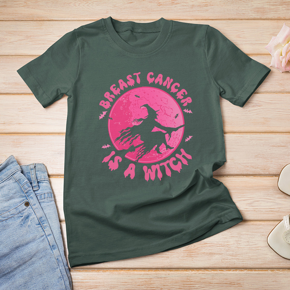 Breast Cancer Witch T Shirt Breast Cancer Is A Witch Pink Ribbon Support Halloween Witch - Wonder Print Shop