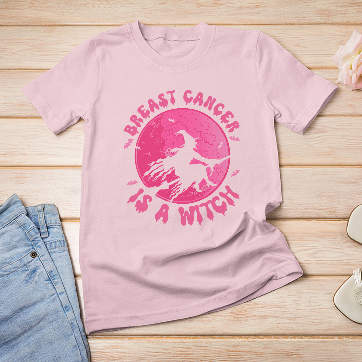 Breast Cancer Witch T Shirt Breast Cancer Is A Witch Pink Ribbon Support Halloween Witch - Wonder Print Shop