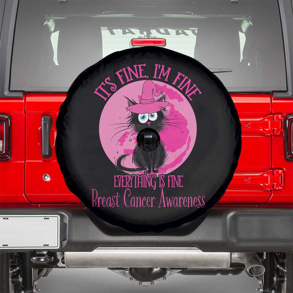 Breast Cancer Black Cat Spare Tire Cover It's Fine I'm Fine Everything's Fine Warrior