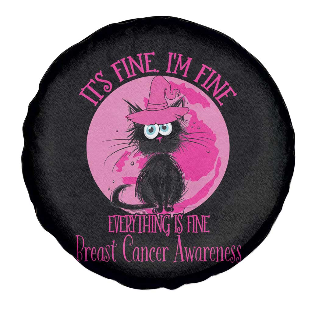 Breast Cancer Black Cat Spare Tire Cover It's Fine I'm Fine Everything's Fine Warrior
