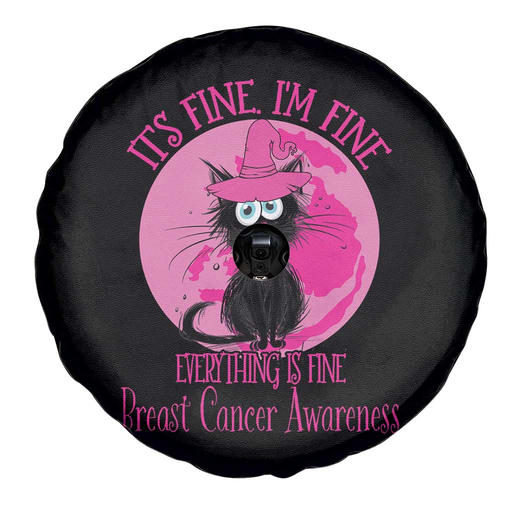 Breast Cancer Black Cat Spare Tire Cover It's Fine I'm Fine Everything's Fine Warrior